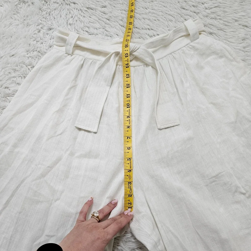 Free‎ People Movement Women's Sz L White 100% Cotton Belted Wide Leg Pants - Picture 10 of 15